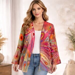 Soft Surroundings Wool Embroidered Kimono Jacket Paisley Lagenlook Boho S/M NWT
